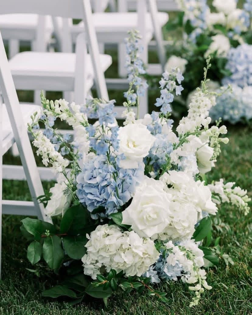 Blue and white AISLE Flowers