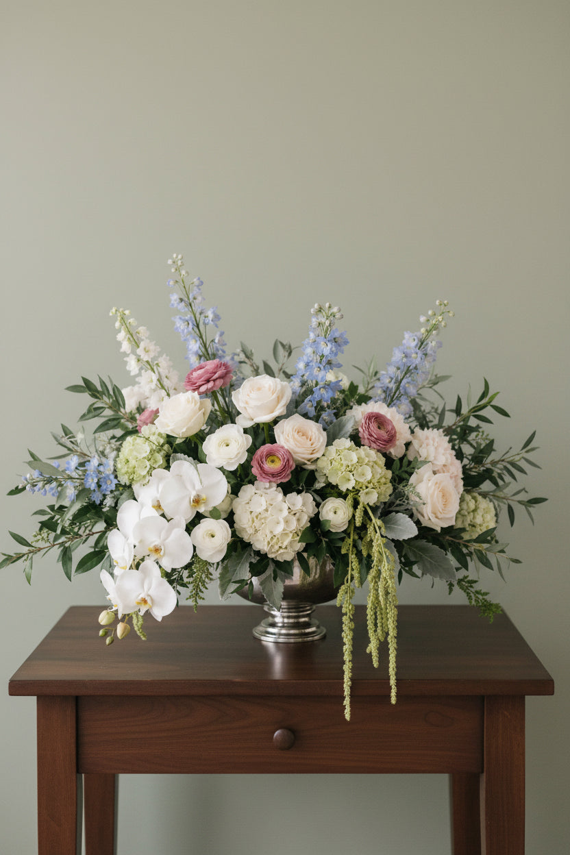 Breeze Gala - Orchids, delphinium, Ranunculus, Amaranthus, hydreangeas
