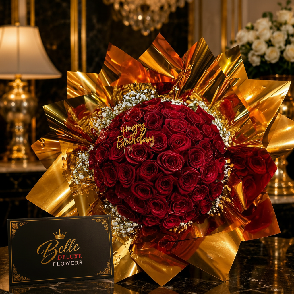 Golden birthday royal - Wrap; 50 Roses