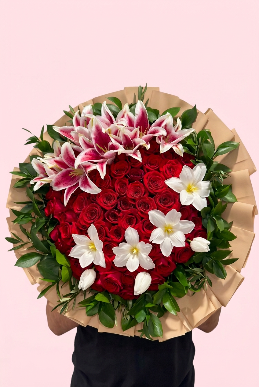 Wrap - 75 Fresh Roses with Mix flowers