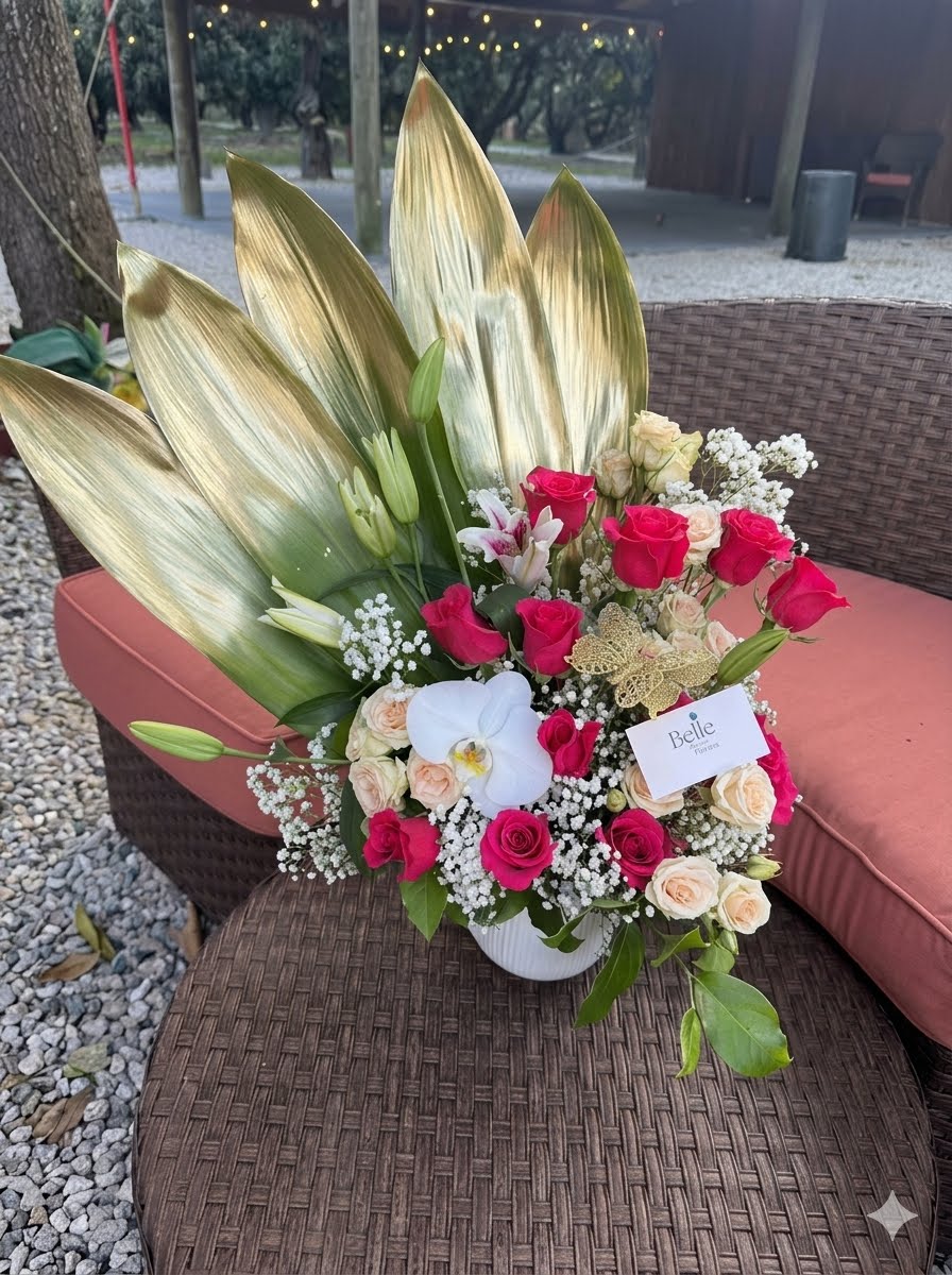 Gold garden - Spray roses, lilies, orchid, spray roses