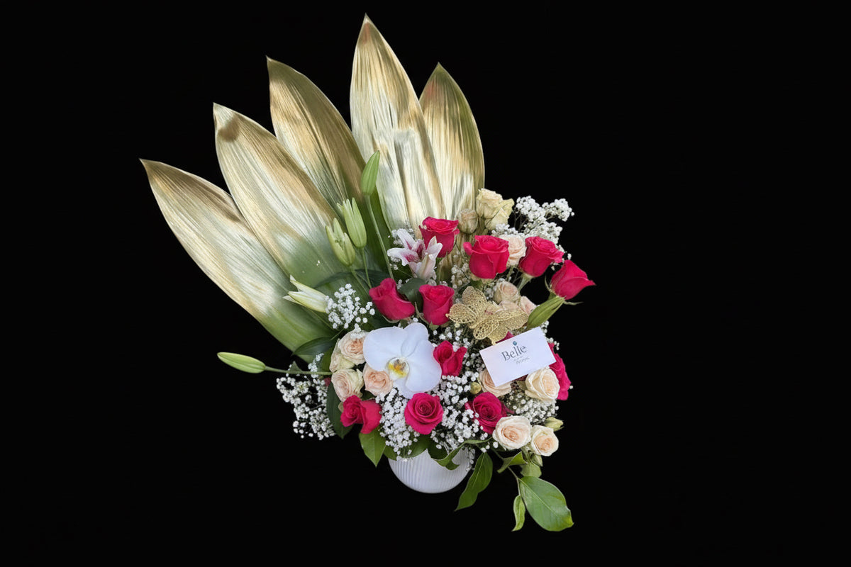 Gold garden - Spray roses, lilies, orchid, spray roses