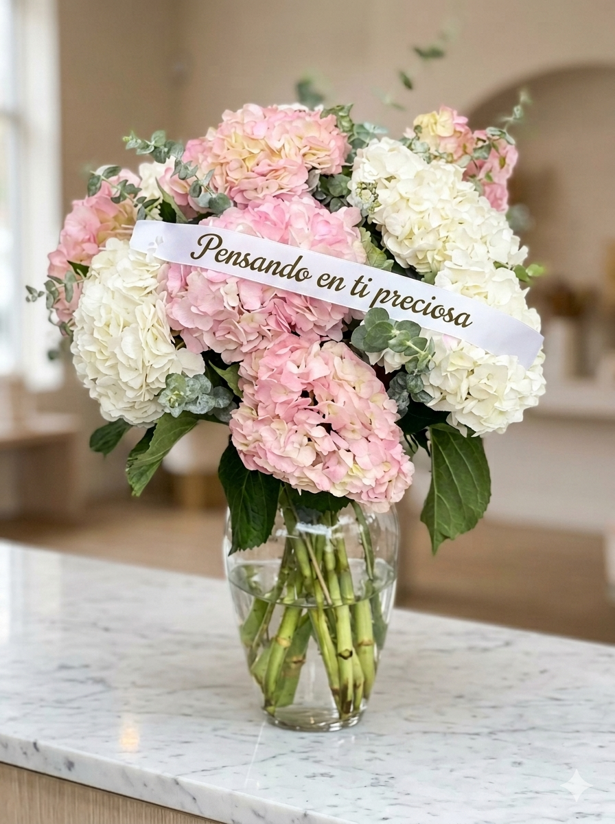 Hydrangea with custom ribbon