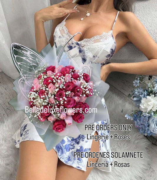 Blue lingerie plus roses