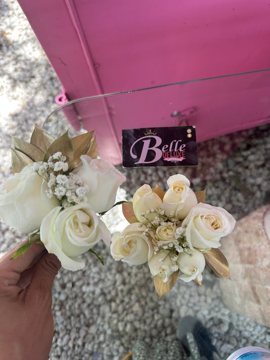 White corsage and boutonniere