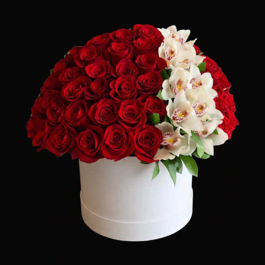 Lux box - Red roses and cymbidriums