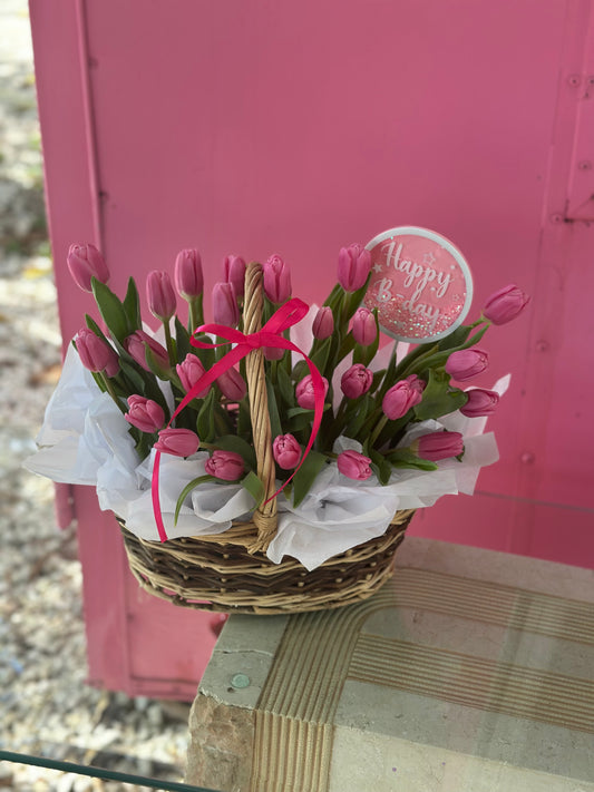 Tulips on basket