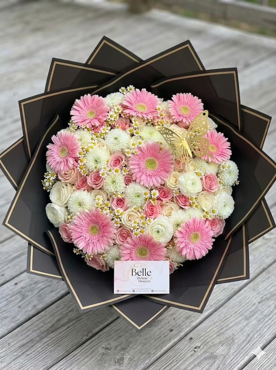 Girly Wrap, Gerberas, roses, ranunculus and more!