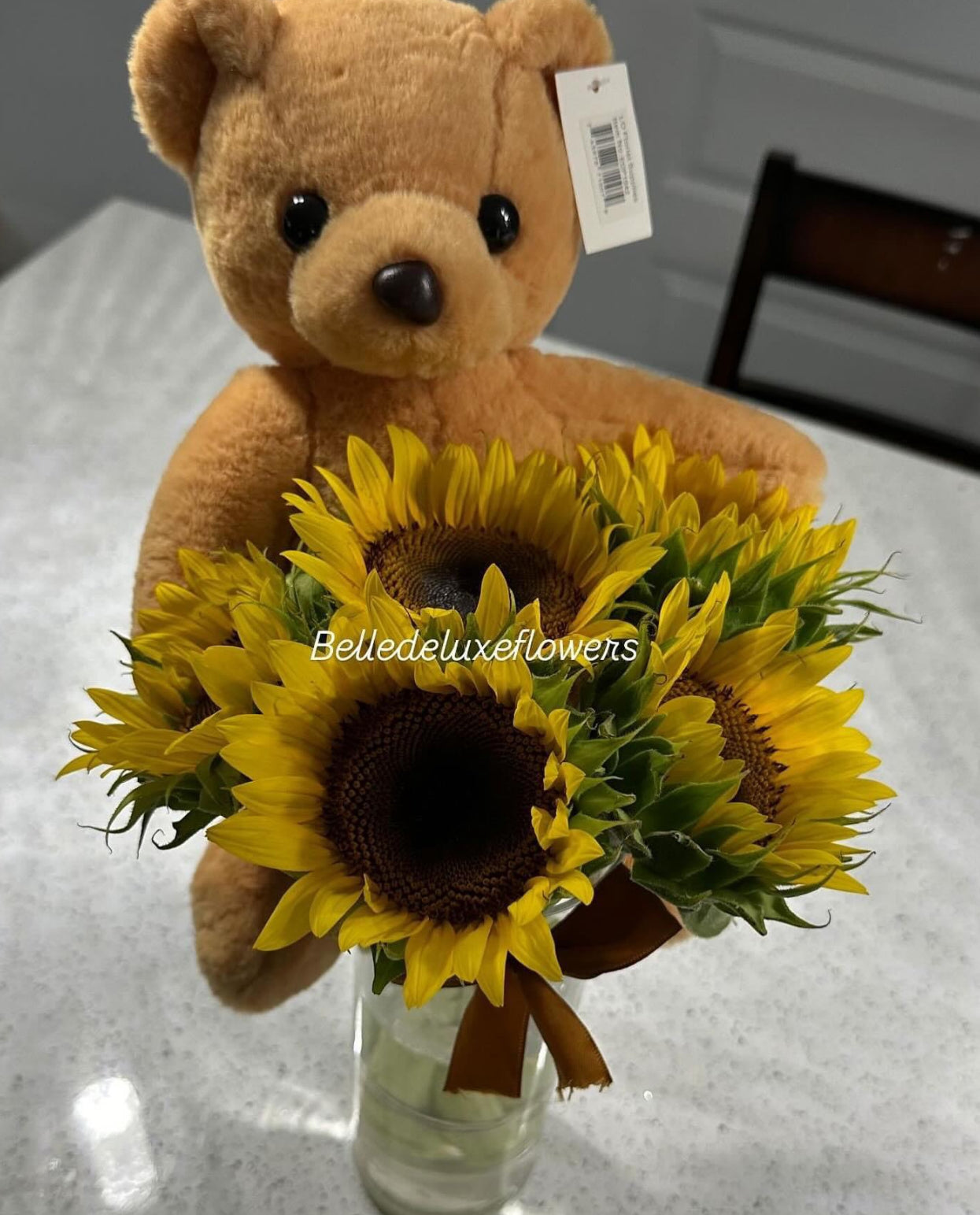 Sunflower vase with bear