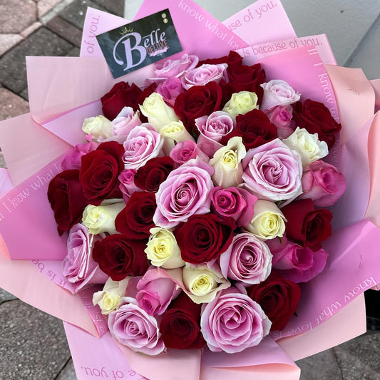 50 Wrap roses 3 colors