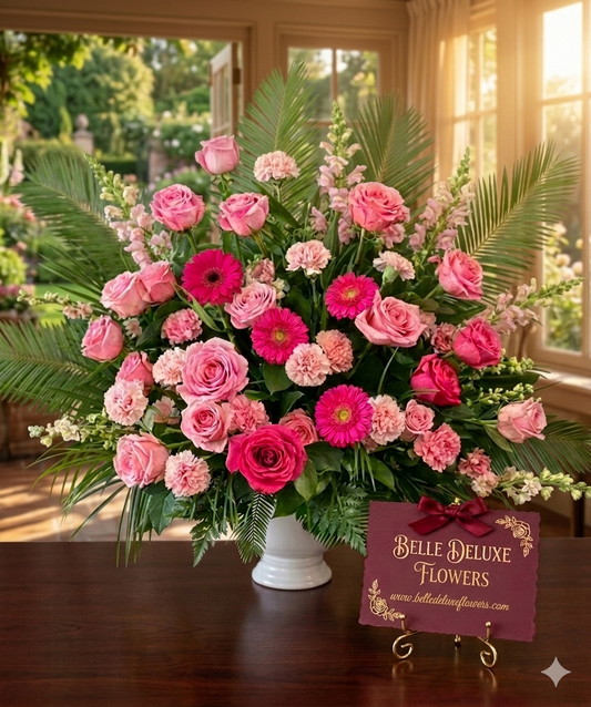 Pink rose & Herbera Daisy Arrangement in vase - Premiun Flowers