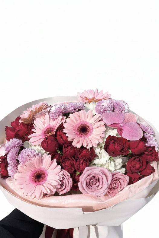 Wrap Bouquet - Gerberas, Spray roses, Orchids, Hydrangeas