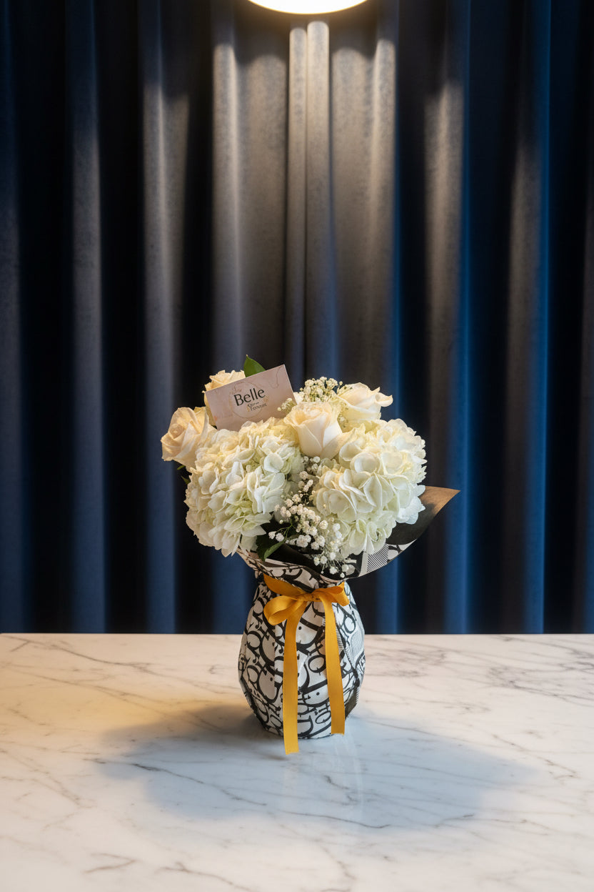 Dior Elegance; Hydrangeas and roses on vase