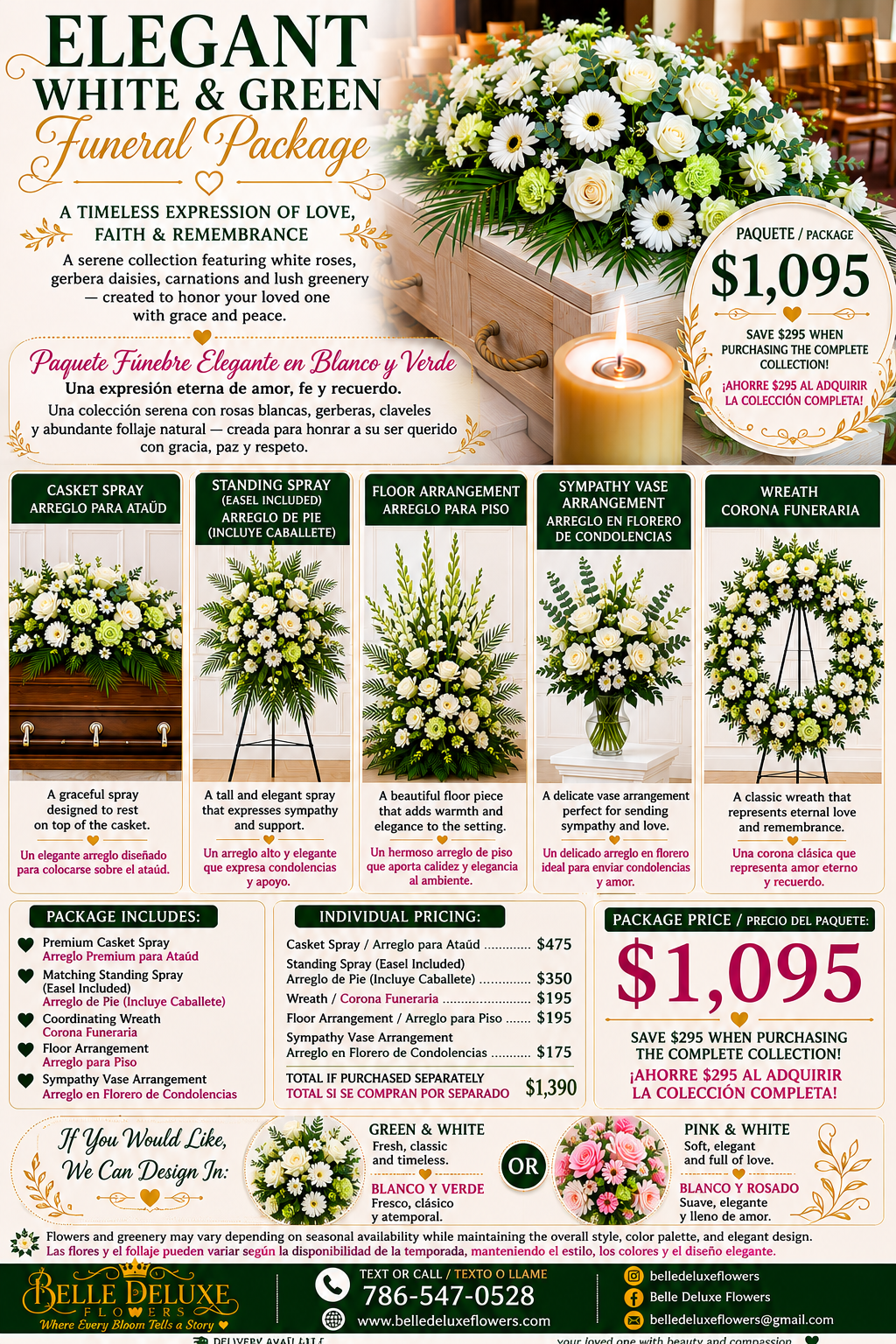 Elegant white and green funeral package