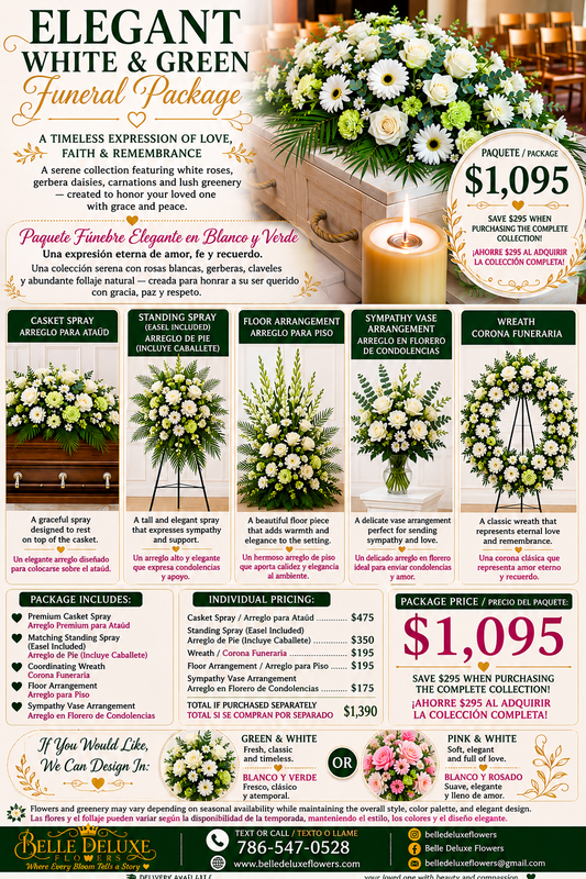 Elegant white and green funeral package