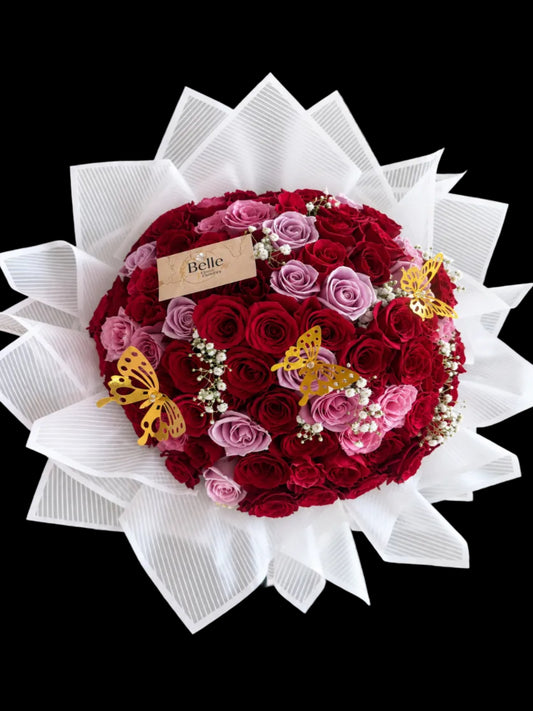 100 Wrap hot pink and light pink Roses