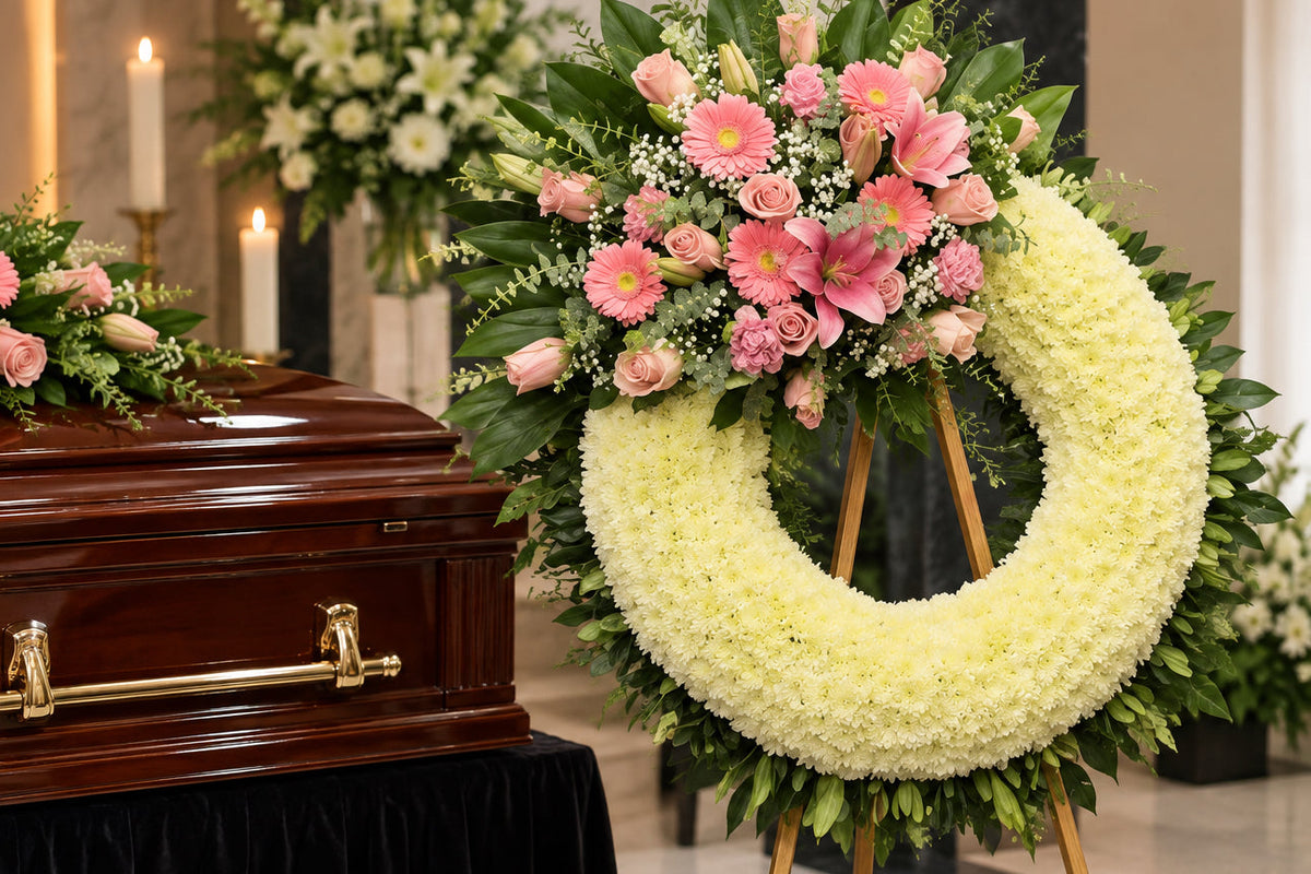Large white and pink wreath