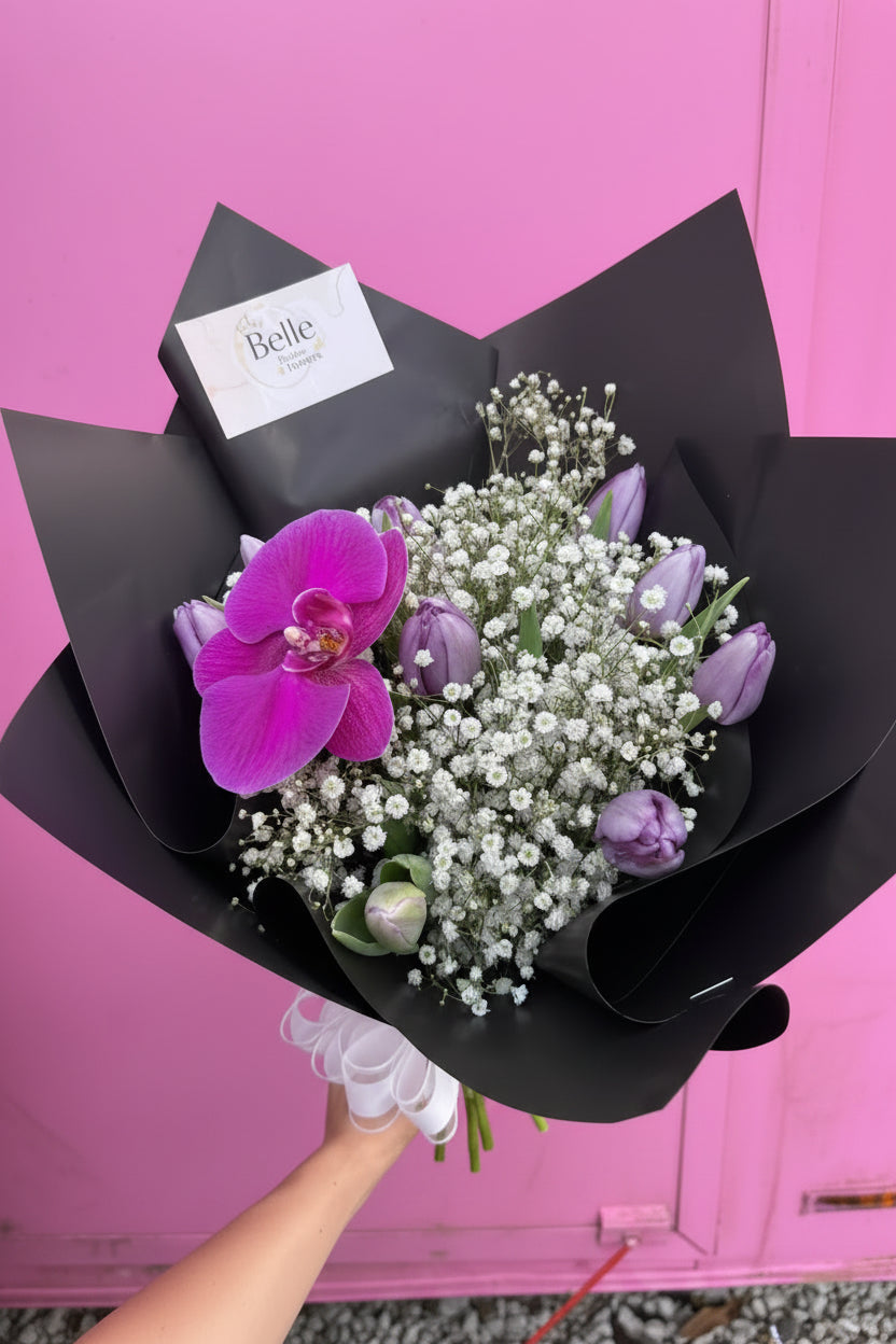 Tulips wrap with orchid