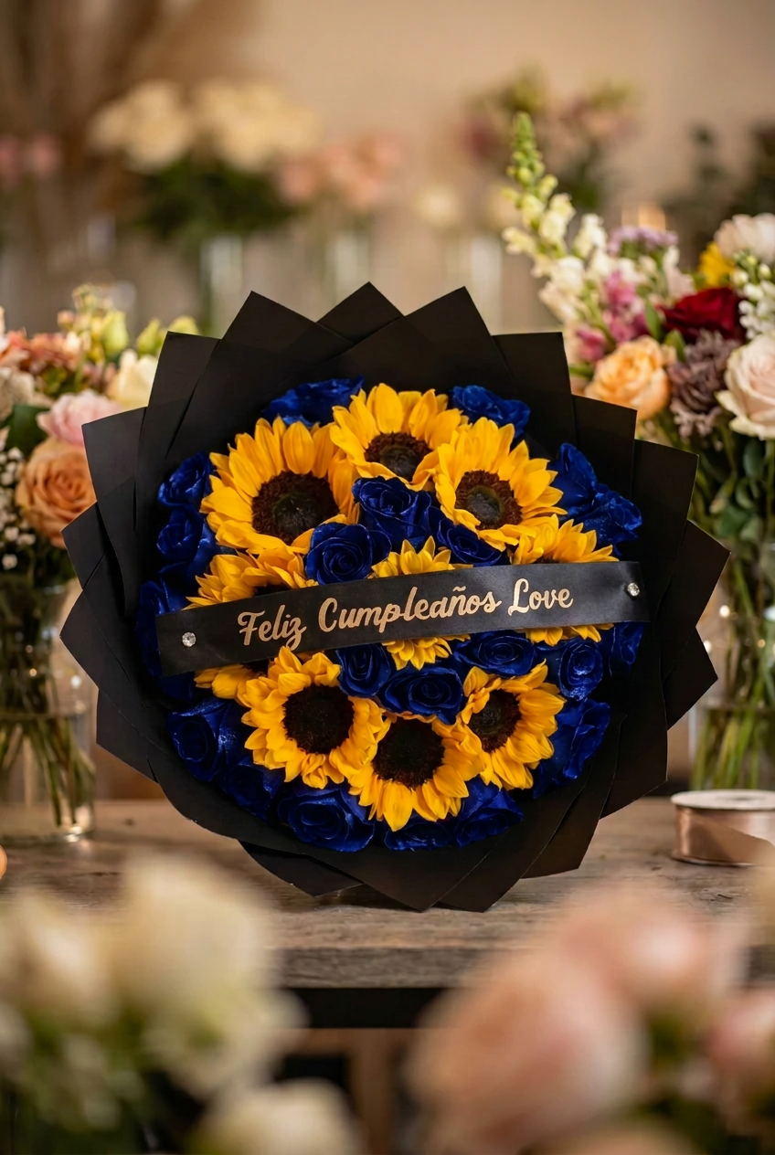 Wrap - Black roses and sunflowers