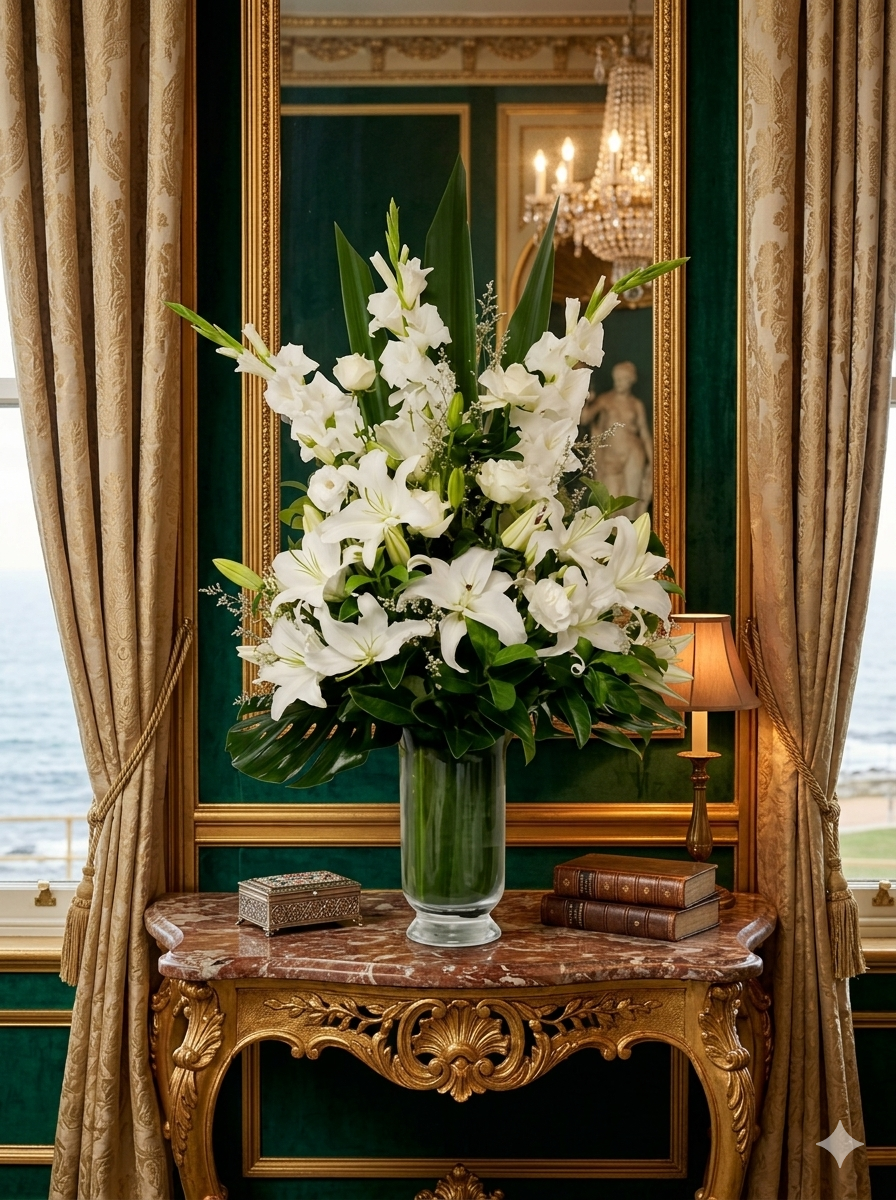 Premium White Lily and Gladiolus Funeral Floral Tribute