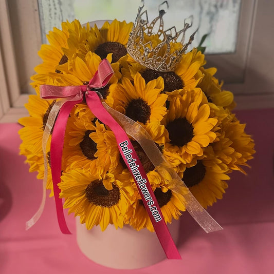 Sunflowers on a box queen