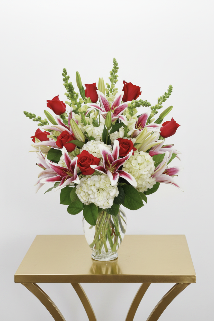 Vase elegance - Roses, hydrangeas, lilies
