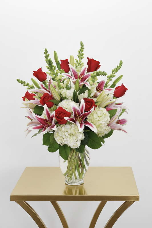 Vase elegance - Roses, hydrangeas, lilies