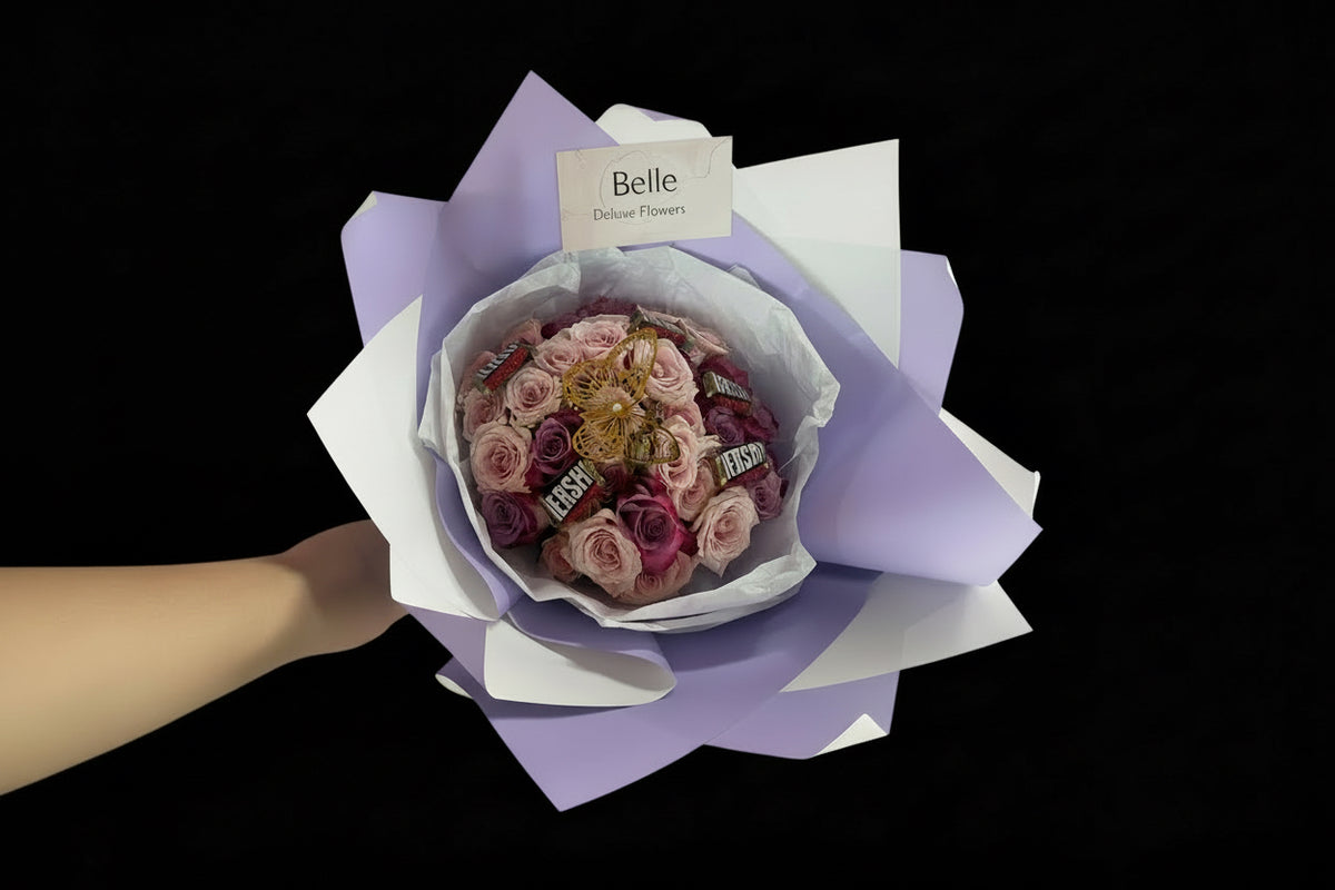 Lavander Dreams Bouquet - Wrap roses and chocolates