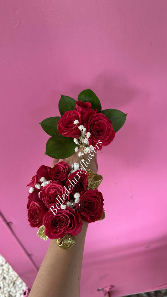 Red corsage and boutonniere