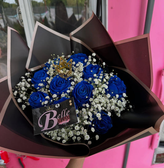 Blue roses wrap on black paper