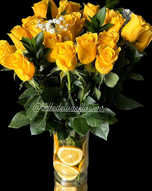 Yellow roses with fresh limes vase!